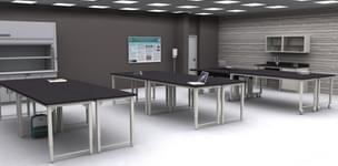 manual height adjustable Symbiote 4-legged tables on glides and casters with phenolic surfaces in a college science lab