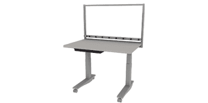 electric height adjustable Symbiote ErgoStat Pro on casters with laminate surface, riser frame, pencil drawer, plug strip