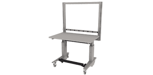 electric height adjustable Symbiote ErgoStat on casters with laminate surface, riser frame, plug strip, foot rest