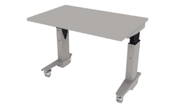 electric height adjustable Symbiote Table Base on casters with laminate surface